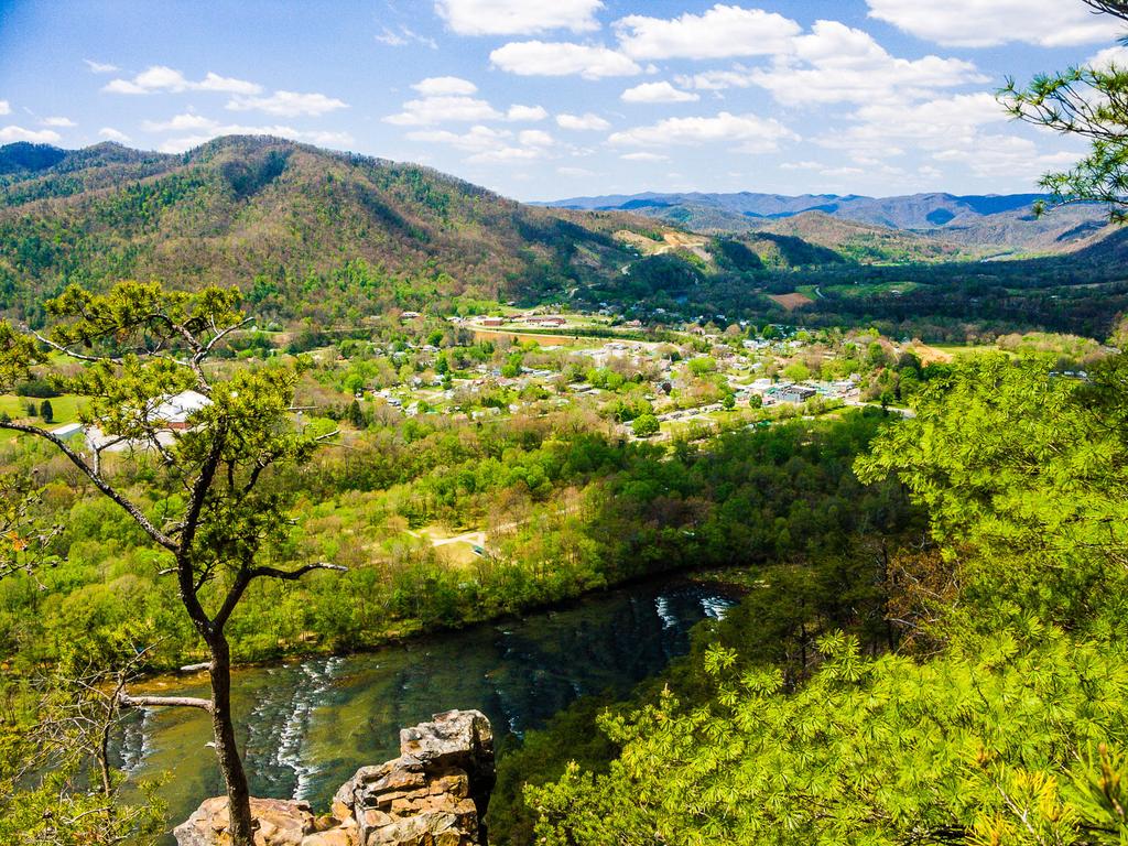 Town of Hot Springs, French Broad River, and Mountains from Lovers Leap Ridge