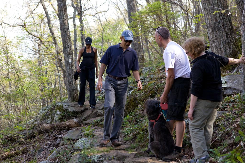 The Obamas hiking a section of the Mountains to Sea Trail near Asheville.