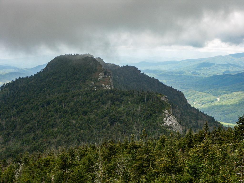 View from Calloway Peak southwest along Grandfather Mountain, of Attic Window and MacRae Peaks cloaked in a spruce-fir forest