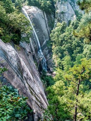 View of Hickory Nut Falls from above, on a now-closed trail.