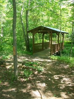 Unique covered bridge on the trail